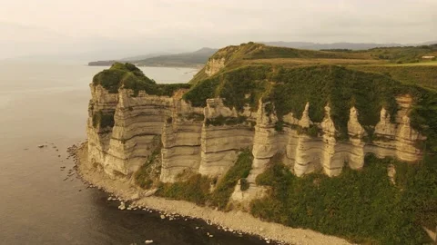 Aerial view of the white columnar joint cape and coastline. Video stock 160403460