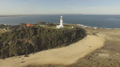 Aerial View White Lighthouse Australia Wide Shot Stock Footage 80181476