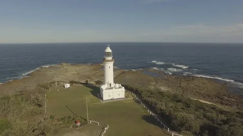 Aerial View White Lighthouse Australia Sunny Day Stock Footage 80181635