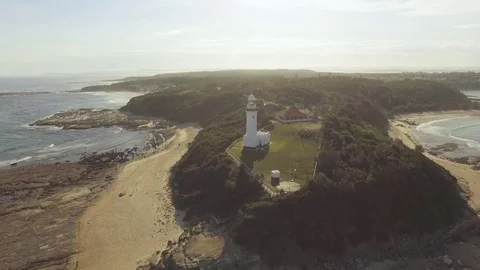 Aerial View White Lighthouse Australia Wide Shot Stock Footage 80182669