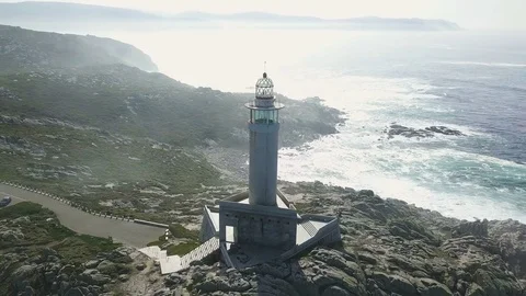 Aerial view of white lighthouse Stock Footage 81759712