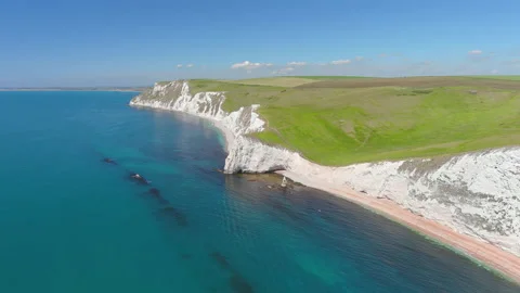 Aerial view of white limestone cliffs near Durdle Door on Jurassic Coast,England Stock Footage 210154394