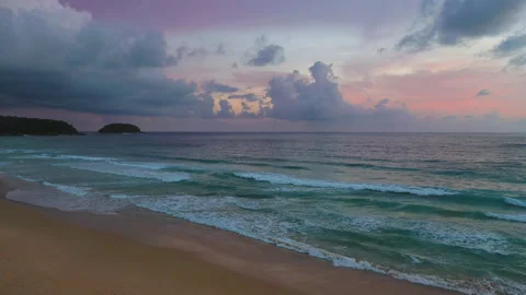 Aerial view white rain cloud in pink sky at sunset. Stock Footage 155774416