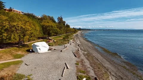 Aerial View of White Rock Beach Park and Waterfront Esplanade, Canada Stock-Footage 345845762