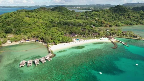 Aerial view of white sand beach, turquoise crystal clear waters of Pacific,Palau Stock Footage 102779190