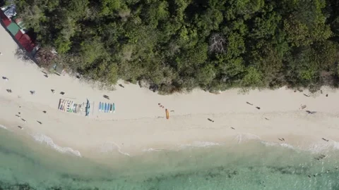 Aerial View of White Sand Beach and Boats at Forest Edge, Boracay Puka Shell Bea Stock Footage 340258306