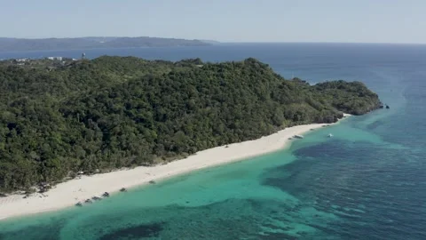 Aerial View of White Sand Beach and Turquoise Waters, Puka Shell Beach, Boracay Stock Footage 340320629