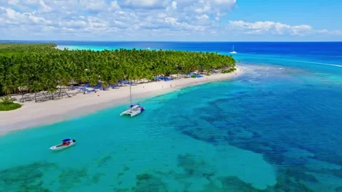 An aerial view of a white sand beach and turquoise Caribbean waters. Stock-Footage 341430391