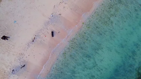 Aerial view of white sandy beach with tourists, blue sea water Stock-Footage 277861187