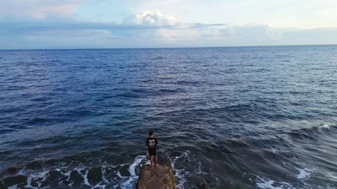 Aerial view of white sandy beach with tourists, blue sea water Stock-Footage 277861282
