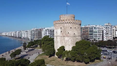 Aerial View Of White Tower And Promenade In Thessaloniki Stock Footage 263900657