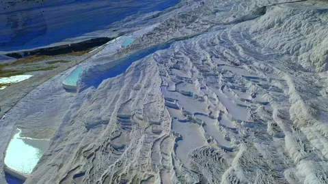 Aerial view of white travertine pools Stock Footage 236775545