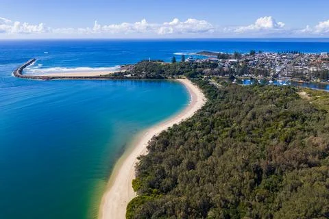 Aerial view of Whiting Beach extending toward Pilot Hill Stock Photos