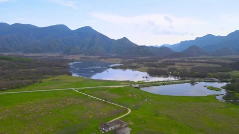 Aerial View of Wide Meadow Double Lake Wetland in Shennongjia Hubei China Stock Footage 337938686