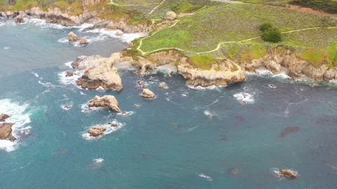 Aerial View of Wild and Rugged California Coast Stock Footage 128402003