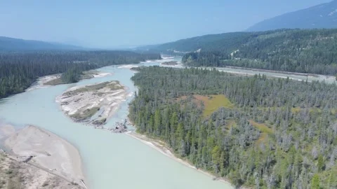 Aerial View of a Wild Braided River in a Valley Stock Footage 318817997