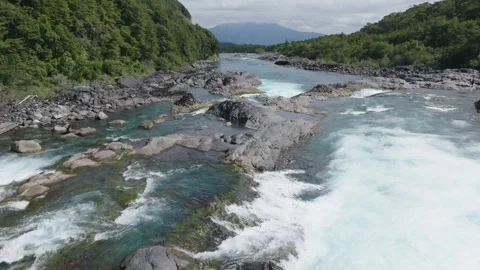 Aerial view of wild river with rocks and rapids Stock Footage 312845482