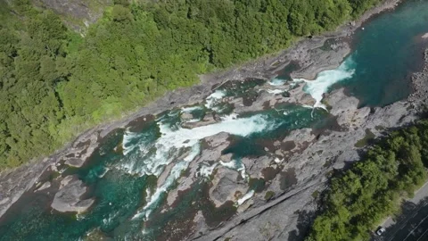 Aerial view of wild river with rocks and rapids Stock Footage 312845649