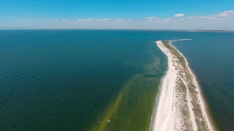 Aerial view wild sand strip, sea with waves horizon Stock Footage 82096541