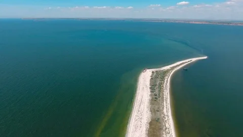 Aerial view wild sand strip, sea with waves horizon Stock Footage 82218328