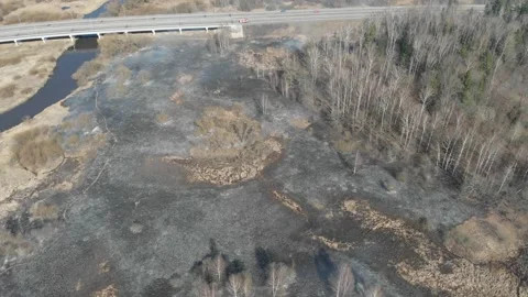 Aerial view of wildfire on the field. Stock Footage 144875191