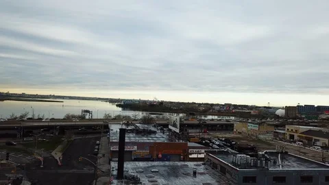 Aerial view of Willets Point Queens next to Citi Field Stock Footage 106513918