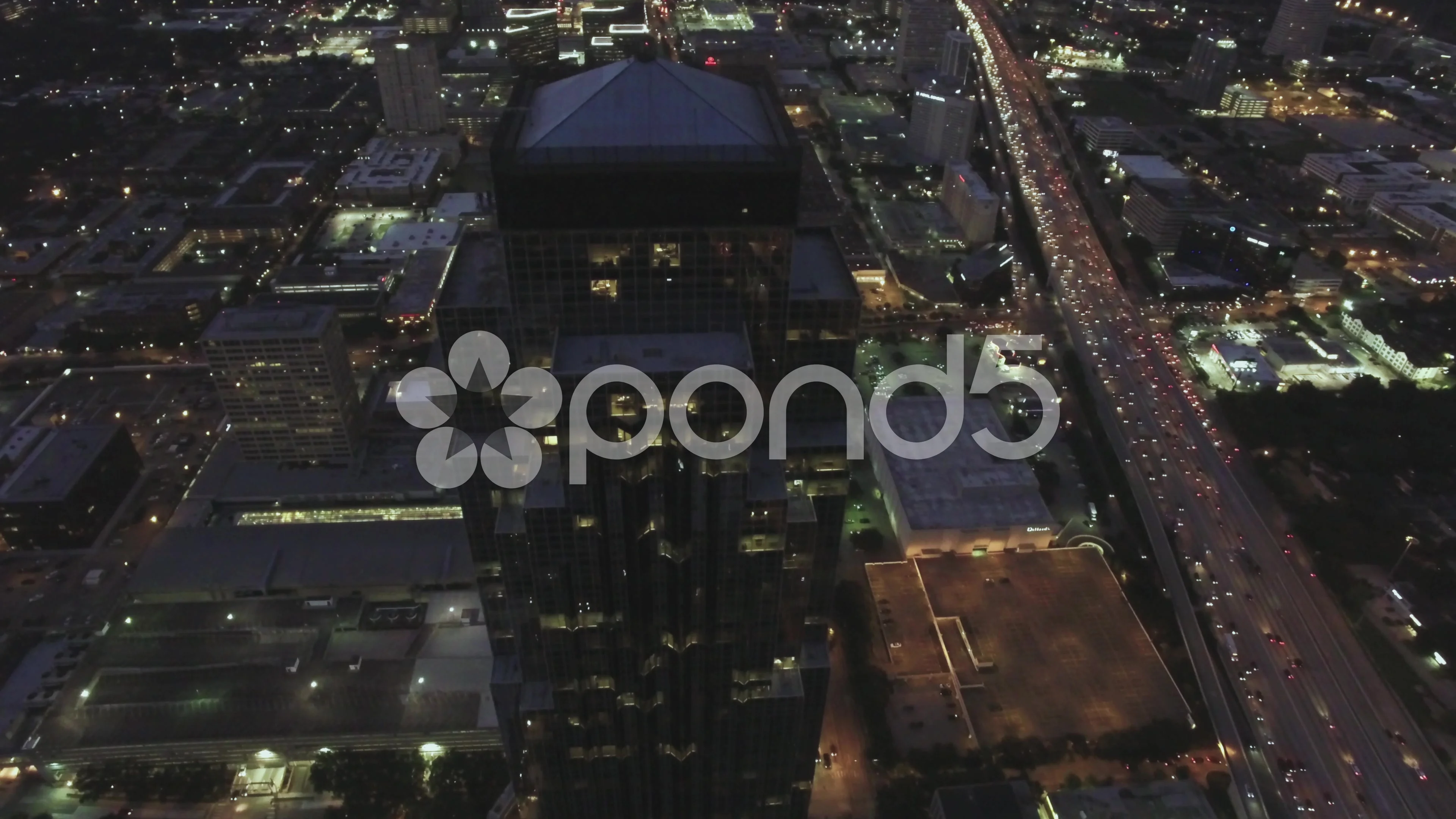 Aerial night view of the Houston Galleria area and Williams Tower.