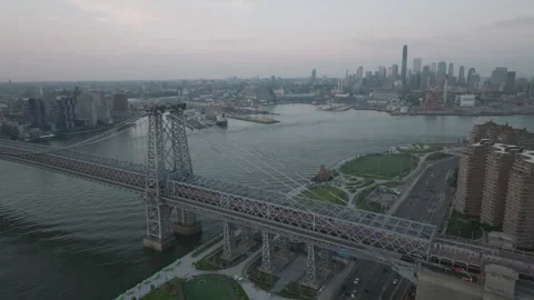 Aerial view of the Williamsburg Bridge Stock Footage 312957677