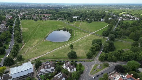Aerial view of Wimbledon &amp; Putney Common, Wimbledon, SW19, London, UK. Stock Footage 277359711