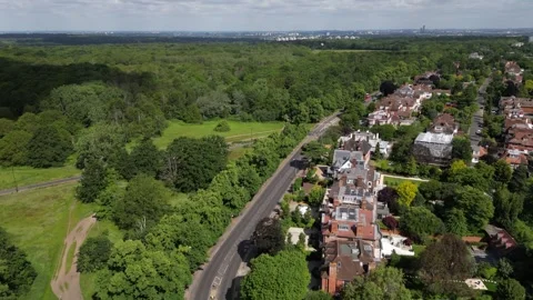 Aerial view of Wimbledon &amp; Putney Common, Wimbledon, SW19, London, UK. Stock Footage 277359737