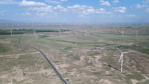 Aerial View of Wind Farm and G109 Highway in Qieji Township Vídeos de archivo 342091266
