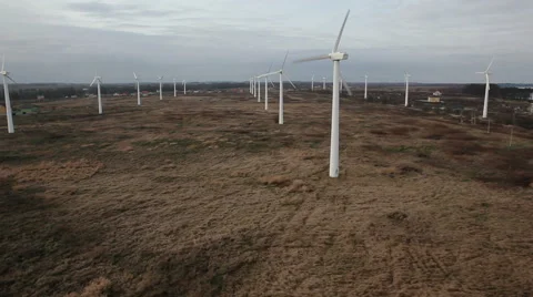 An aerial view of a wind farm Stock Footage 49614386