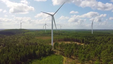 Aerial view of a wind farm in the sun. Sweden Stock Footage 283812785