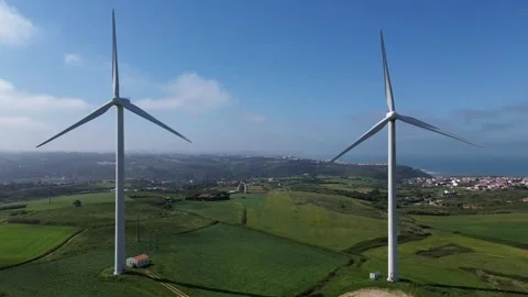 Aerial view | wind generation system and beautiful landscape Stock Footage 307927522