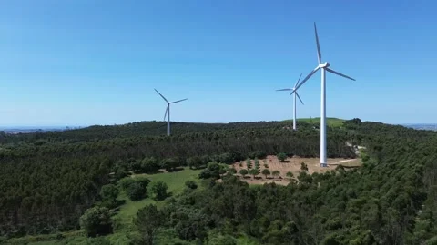 Aerial view | wind generation system and beautiful landscape Stock Footage 311056433