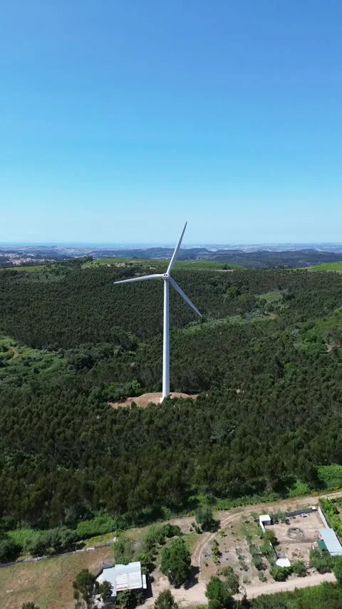 Aerial view | wind generation system and beautiful landscape Stock Footage 311056436
