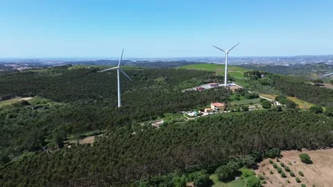 Aerial view | wind generation system and beautiful landscape Stock Footage 311056437