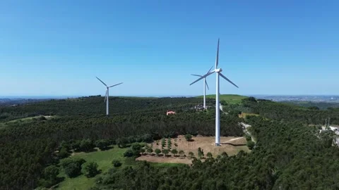 Aerial view | wind generation system and beautiful landscape Stock Footage 311056458