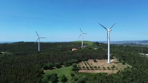 Aerial view | wind generation system and beautiful landscape Stock Footage 311056460