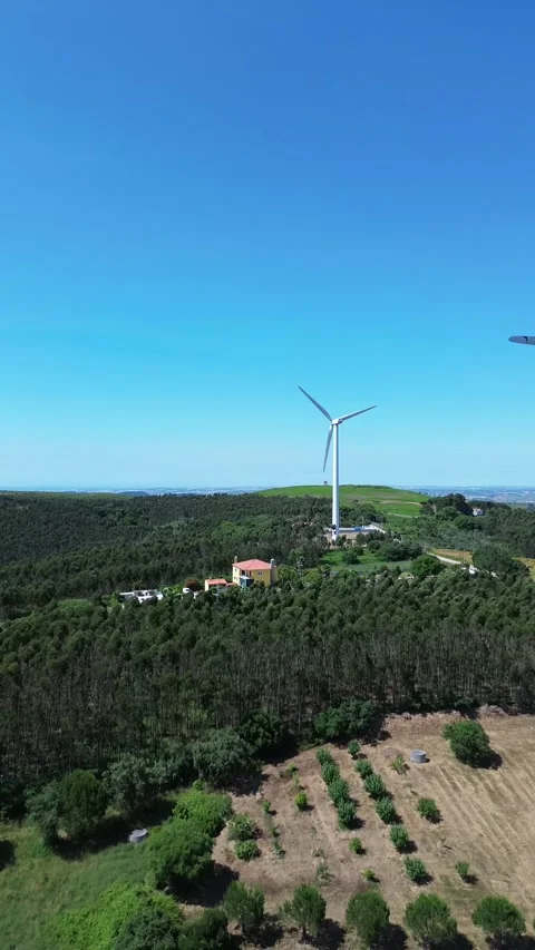 Aerial view | wind generation system and beautiful landscape Stock Footage 311056462