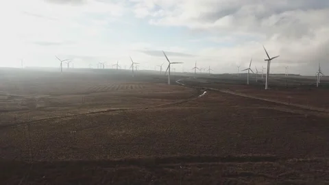 Aerial view of wind generators in the steppe (Oman) Stock-Footage 107645025
