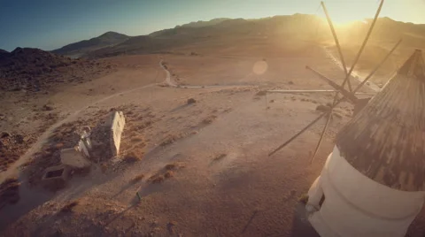 Aerial view of a wind mill in the desert. Spain. 4K Stock Footage 52432042