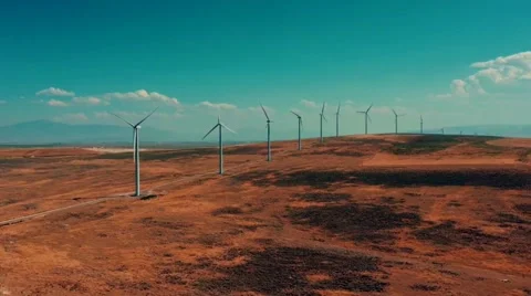 Aerial View of a Wind Power Farm in Kinetic Converter Stock Footage 221141255