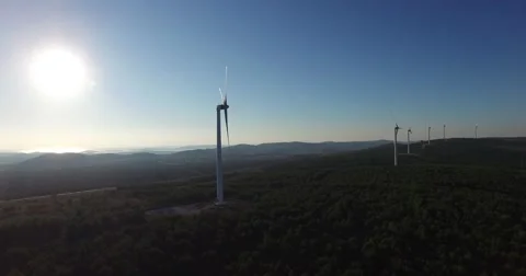 Aerial view of wind power generators Stock Footage 56871137