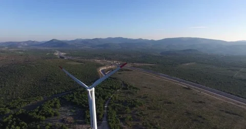 Aerial view of wind power generators Video stock 56872111