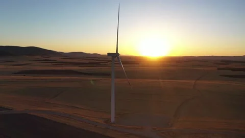 Aerial view of wind power plants in wide field 4 Stock Footage 294081904