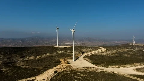 Aerial view of the wind power stations on Rhodes, Greece. Wind power. 4k Video stock 96219985