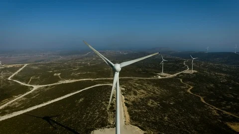 Aerial view of the wind power stations on Rhodes, Greece. Wind power. 4k Video stock 96220307