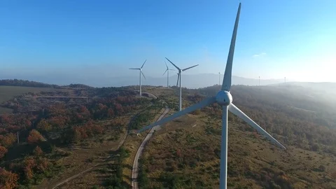 Aerial view of wind turbine blades Stock Footage