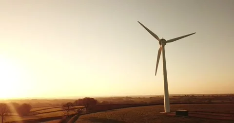 Aerial view of wind turbine in Devon, United Kingdom. Video stock 345082856